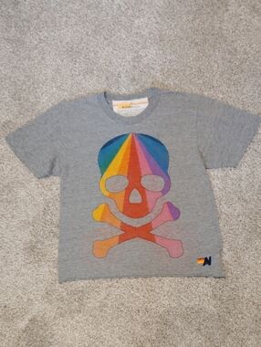 Aviator Nation Kids Gray Rainbow Skull Tee